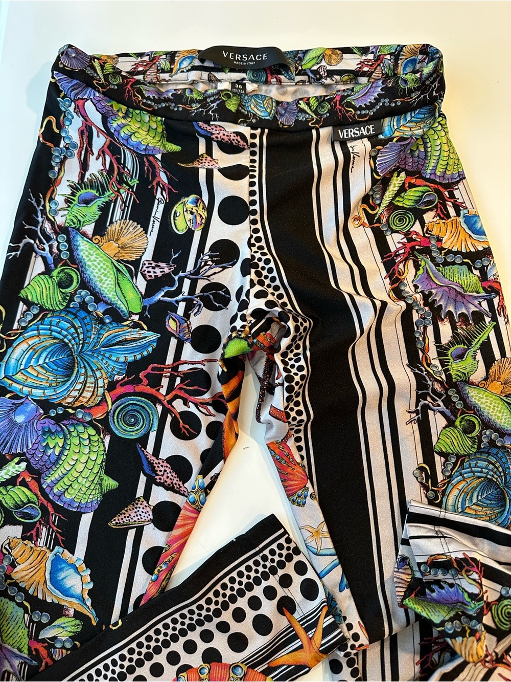 Versace Black White Green Baroque Sea-Print Trousers size 36 -XS / Small - Picture 5 of 5